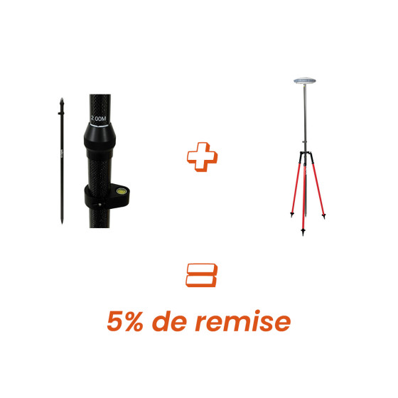 Pack canne GNSS carbone 2m Seco serrage facile + tripode télescopique - Lepont Equipements