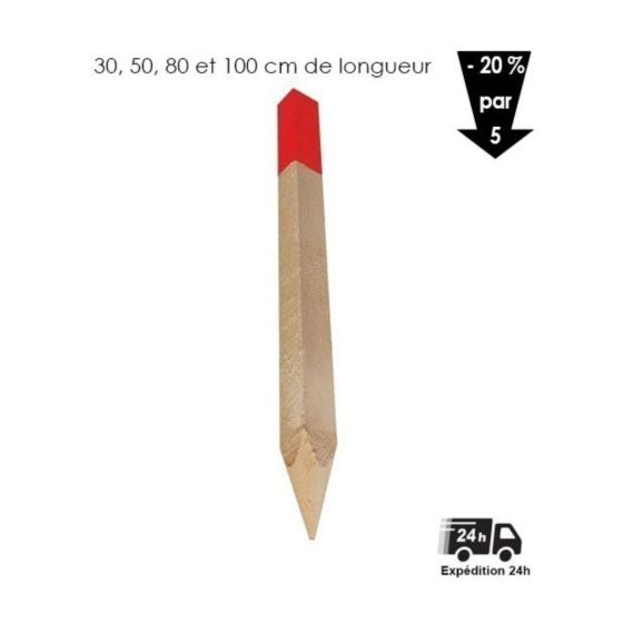 Piquet bois peint en rouge section 3 cm