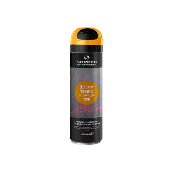 Tempo Marker Orange SOPPEC , Traceur et bombe peinture de chantier évenementiel fluorescente éphémère SOPPEC Tempomarker